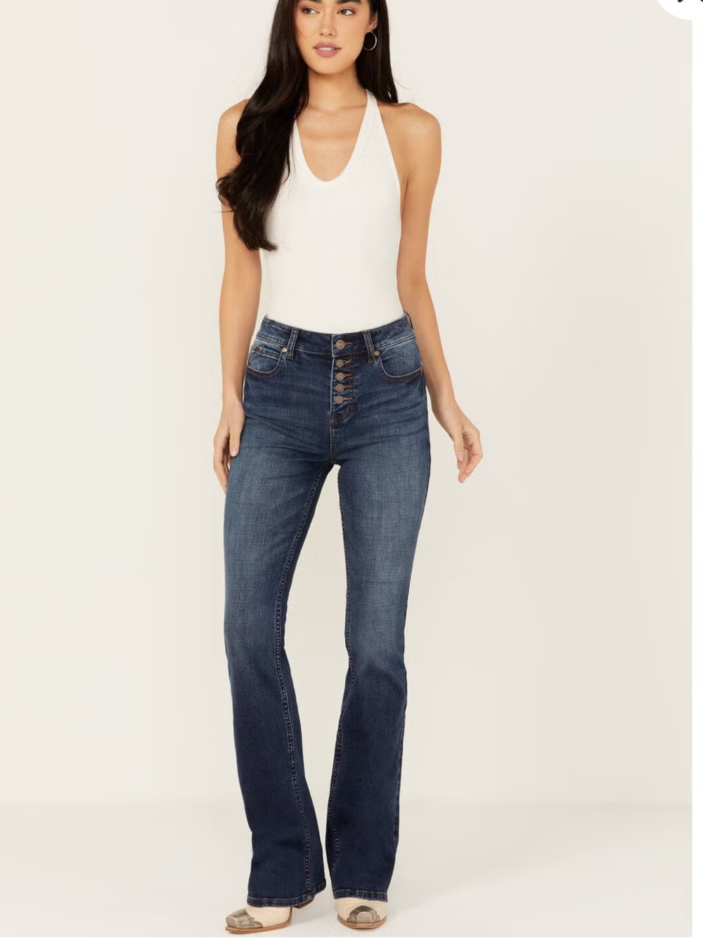 Shyanne high waist bootcut- Classic Button-Fly Denim   Dark wash Celeste